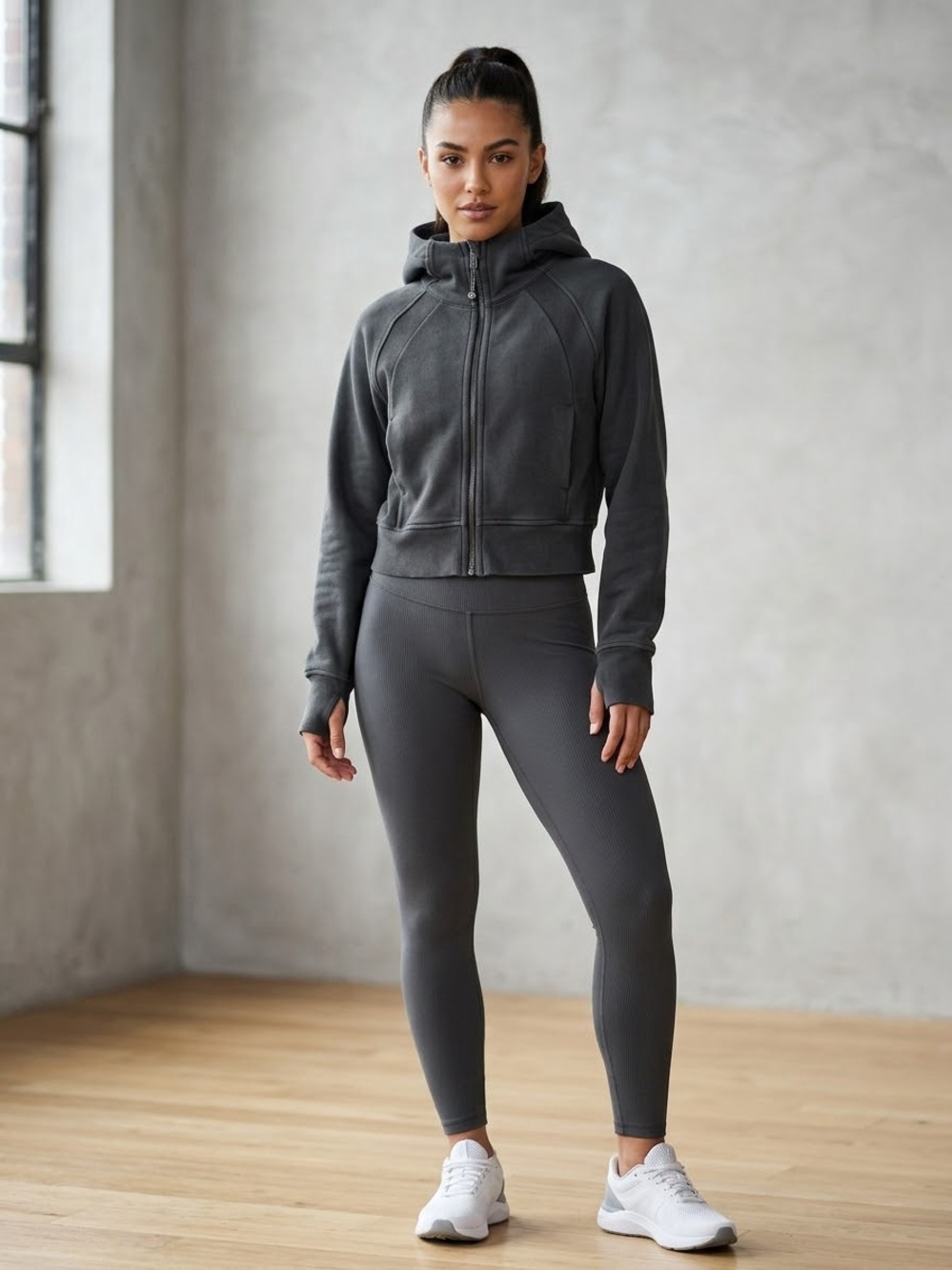 Lululemon Scuba Full Zip Crop Black Hooded Jacket Gym Yoga Athletic XS